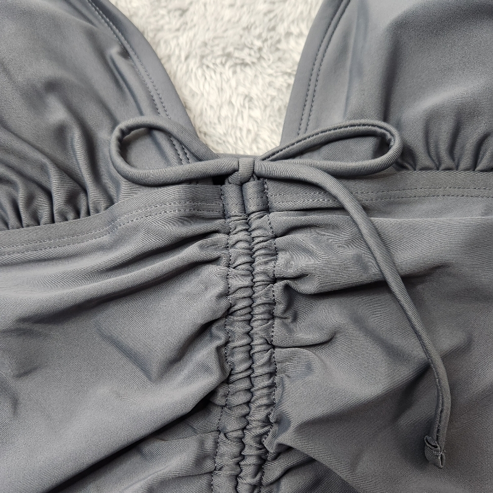 Gray Ruched Bikini Tank Top - Picture 4 of 4
